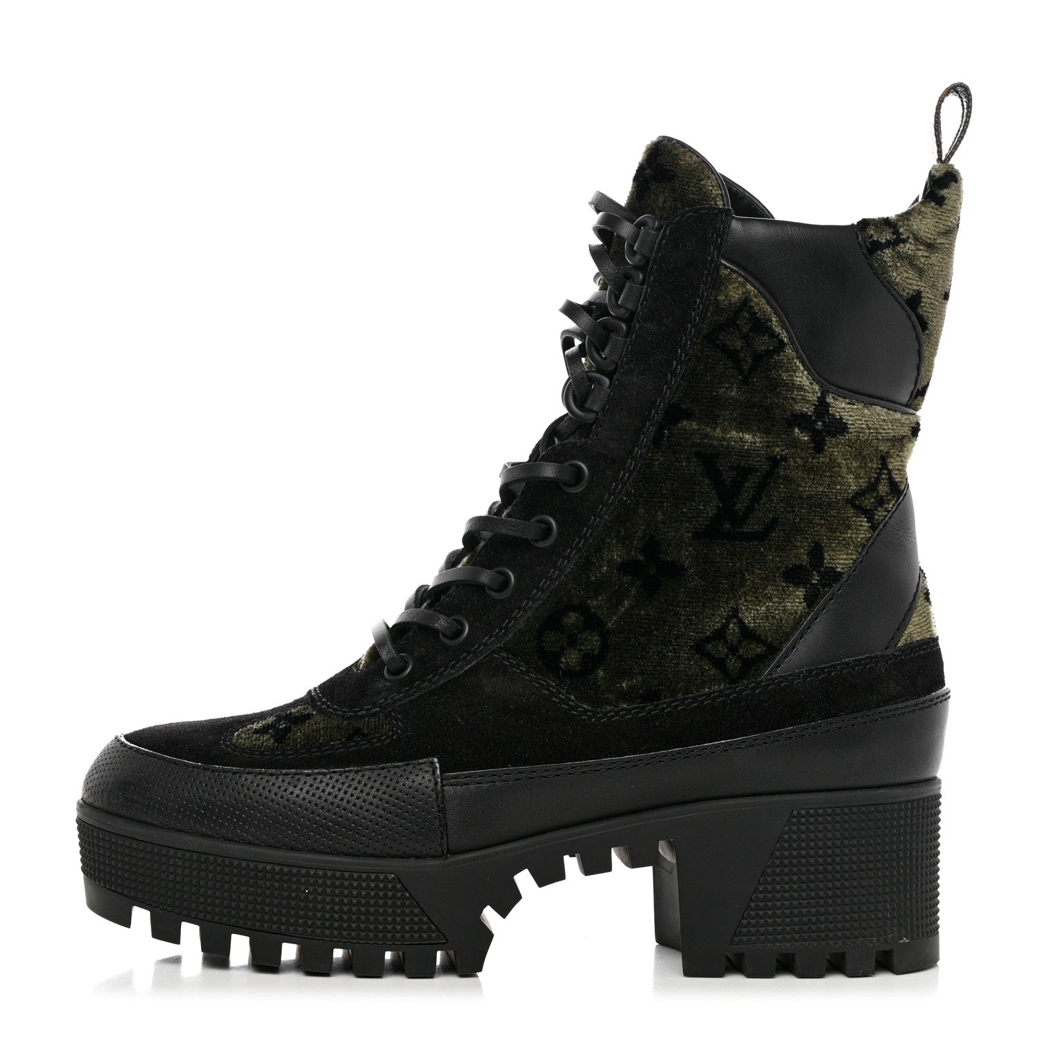Louis Vuitton Velvet Calfskin Monogram Laureate Platform Desert Boots 37 Black Green 1 of 9