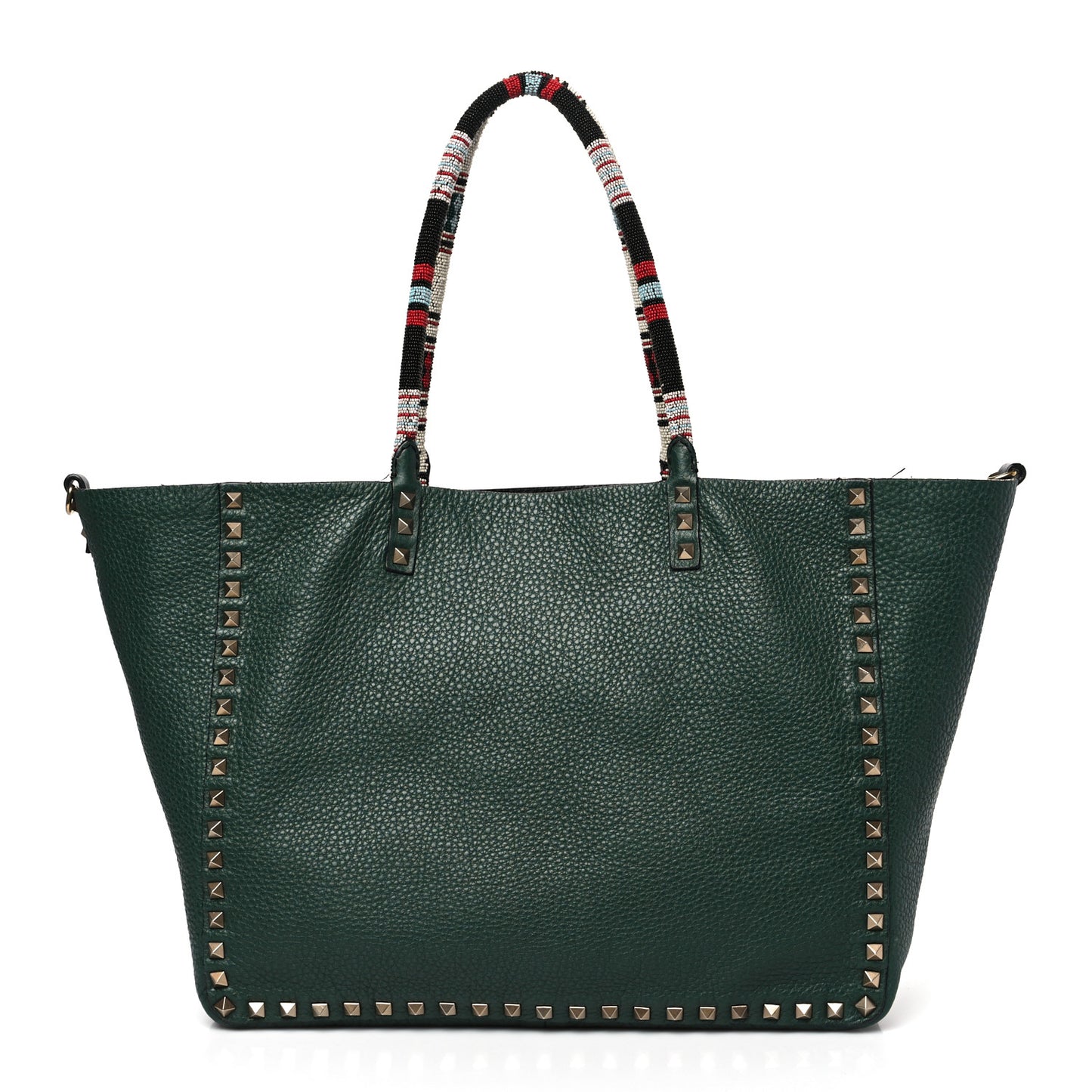 Pebbled Calfskin Beaded Rockstud Tote Black