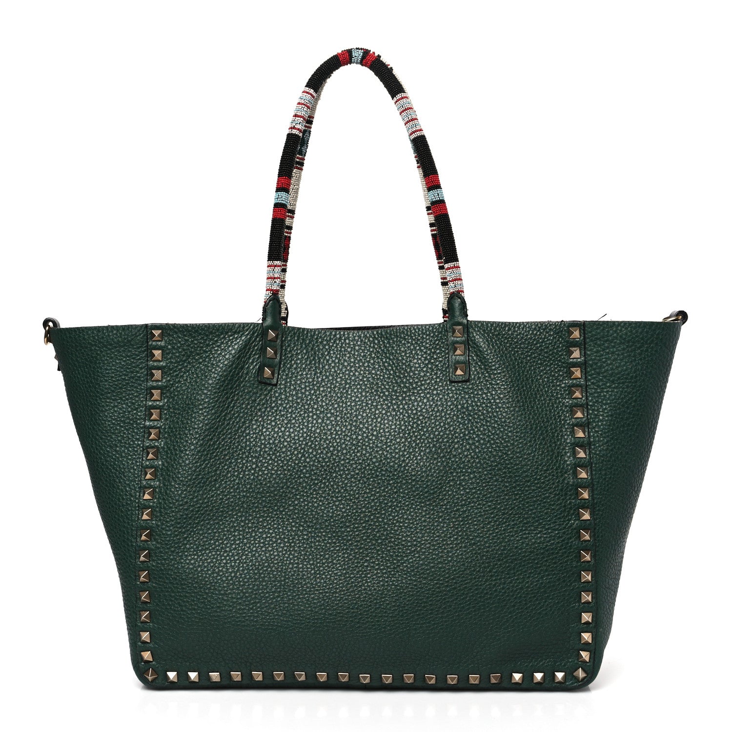 Valentino Garavani Pebbled Calfskin Beaded Rockstud Tote Black 9 of 15