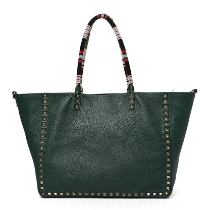 Valentino Garavani Pebbled Calfskin Beaded Rockstud Tote Black 9 of 15