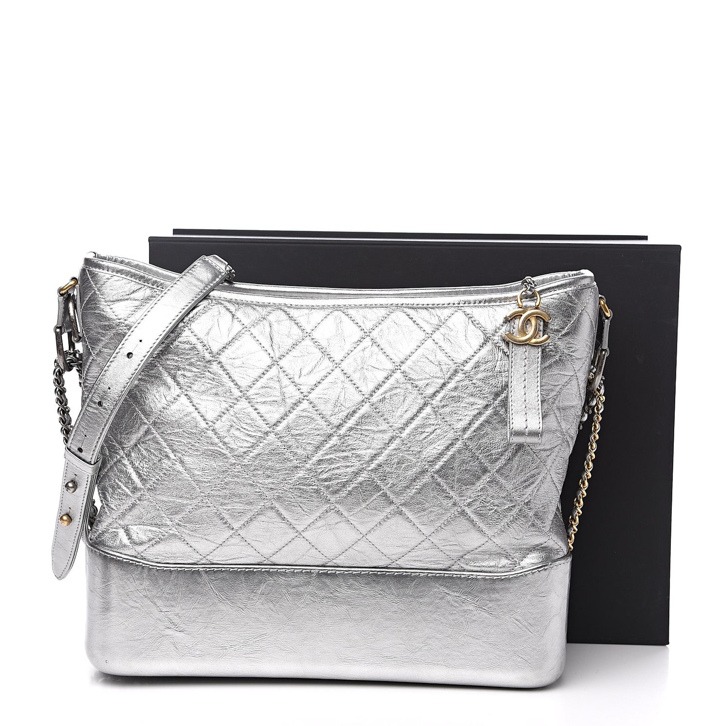 Metallic Lambskin Calfskin Quilted Large Gabrielle Hobo Silver