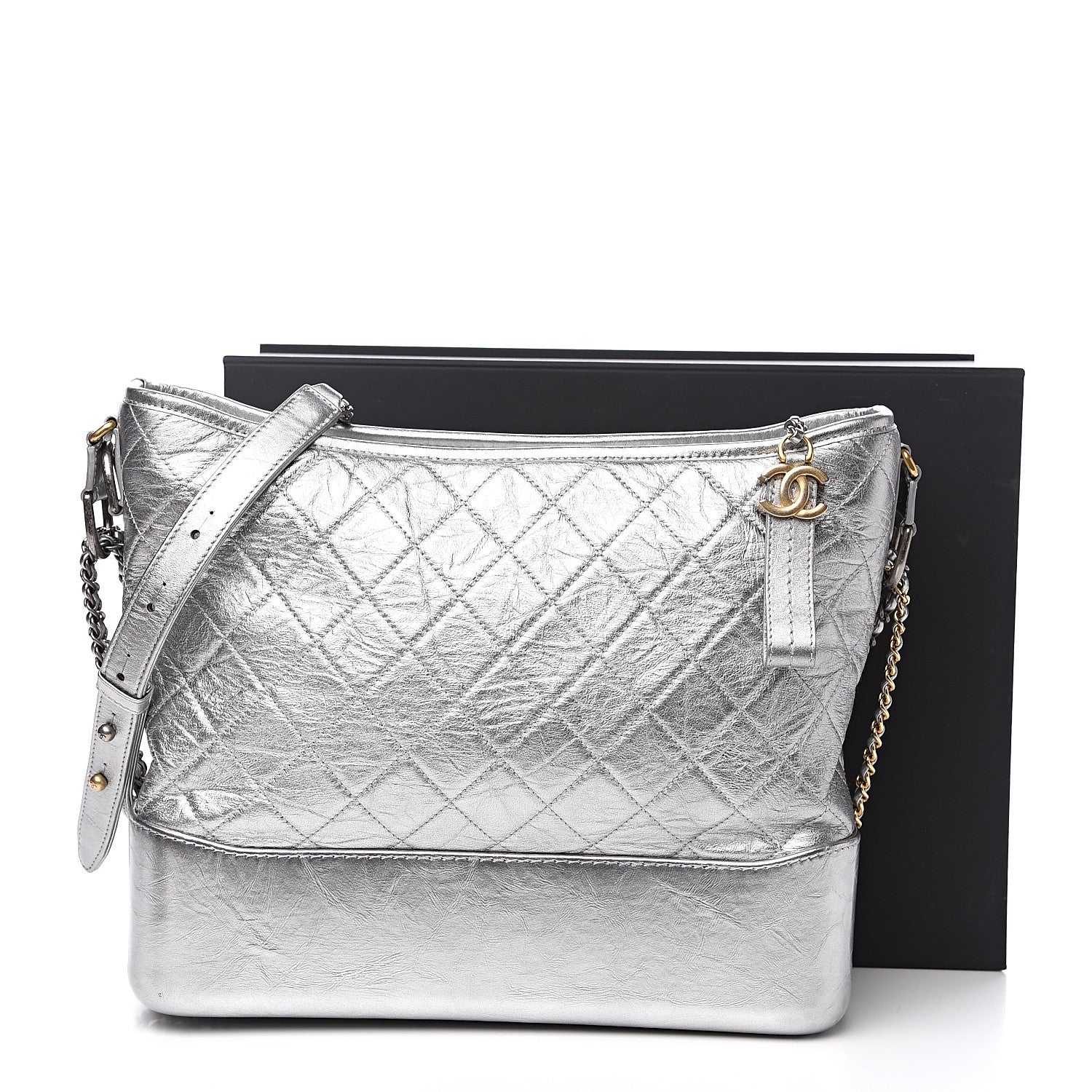 Chanel Metallic Lambskin Calfskin Quilted Large Gabrielle Hobo Silver 10 of 10