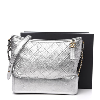 Chanel Metallic Lambskin Calfskin Quilted Large Gabrielle Hobo Silver 10 of 10