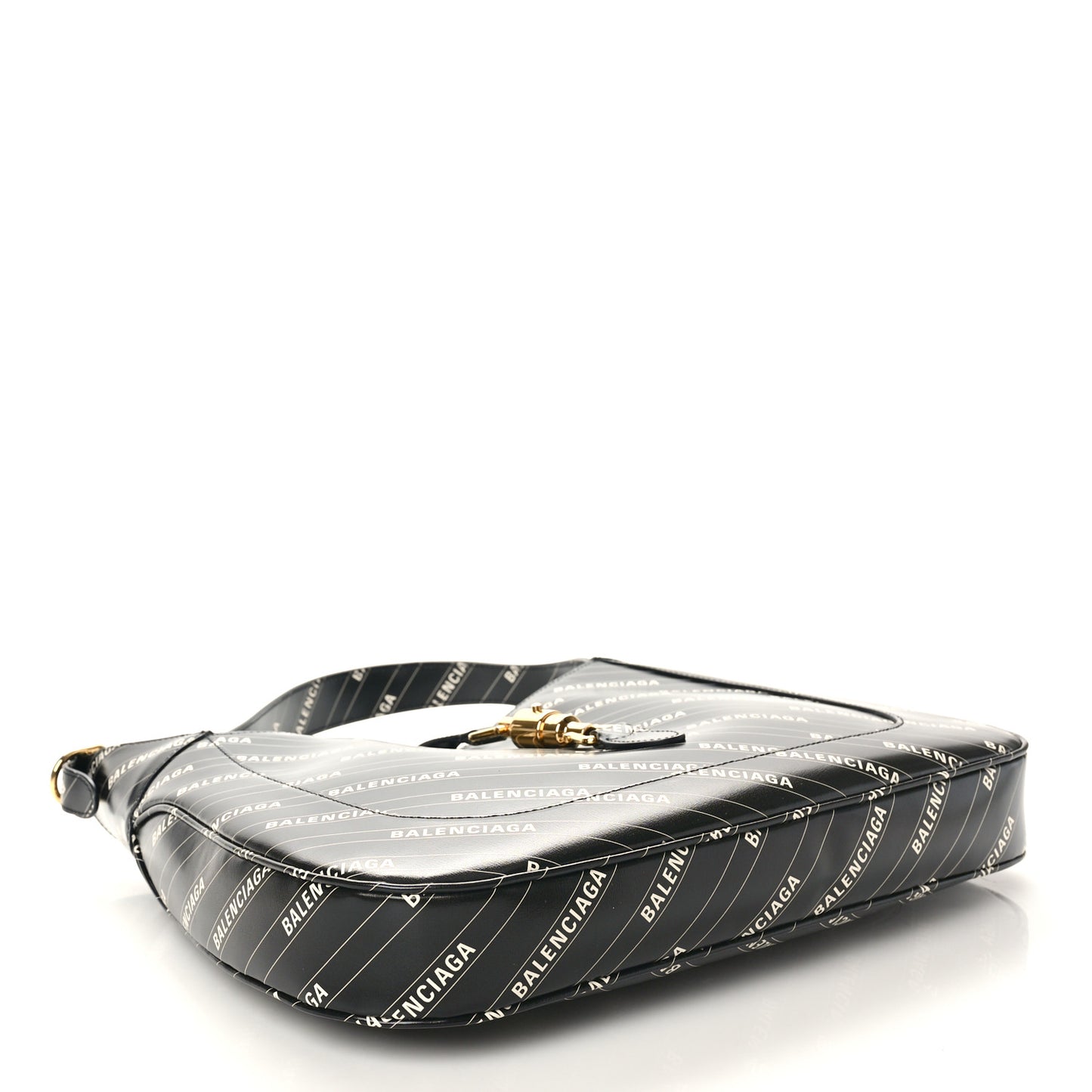 X BALENCIAGA Calfskin Logo Print Medium Jackie 1961 Hobo Black