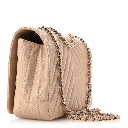 Chanel Metallic Caviar Chevron Quilted Medium Statement Flap Beige 3 of 11
