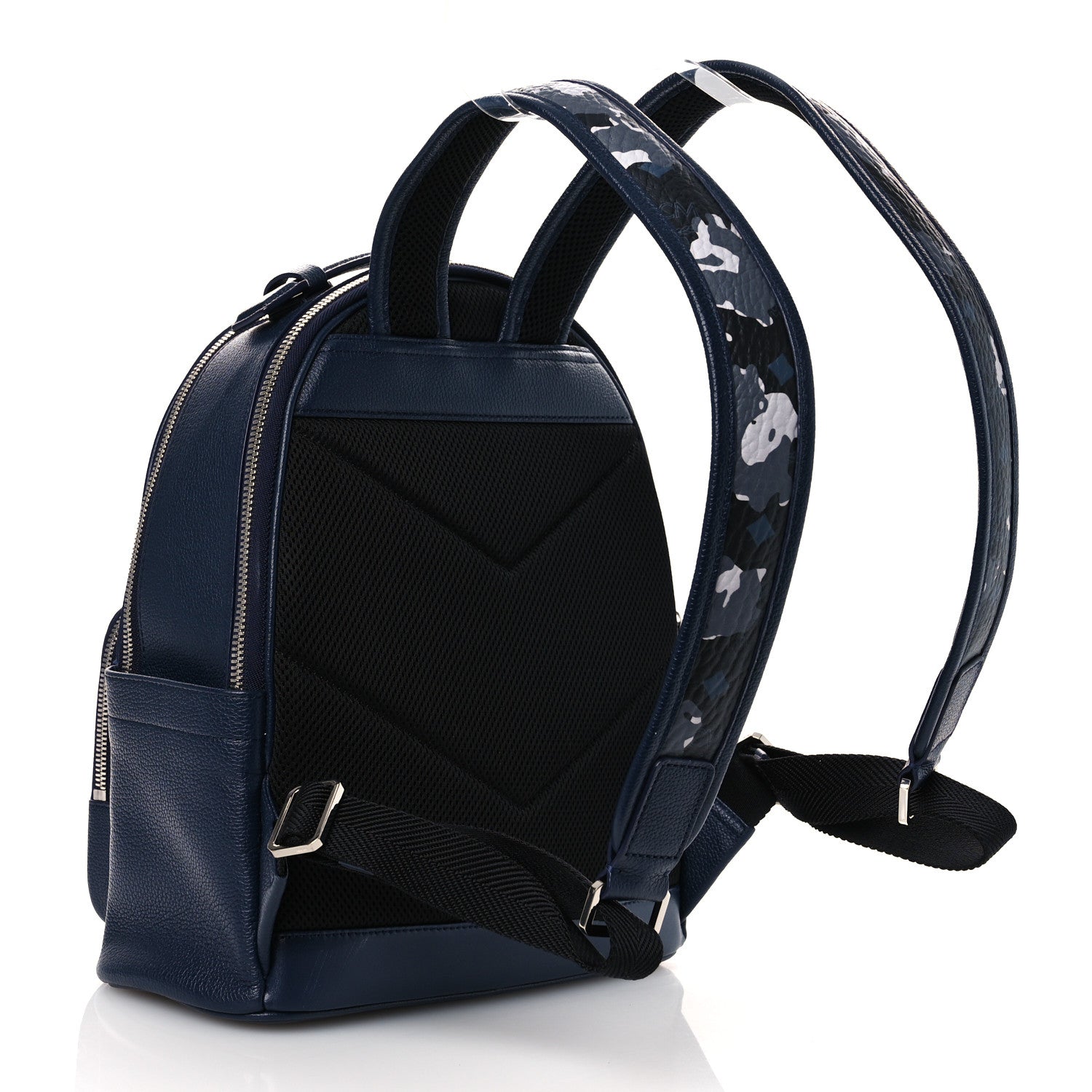 MCM Calfskin Visetos Floral Leopard Klassik Small Stark Backpack Blue Black 3 of 12