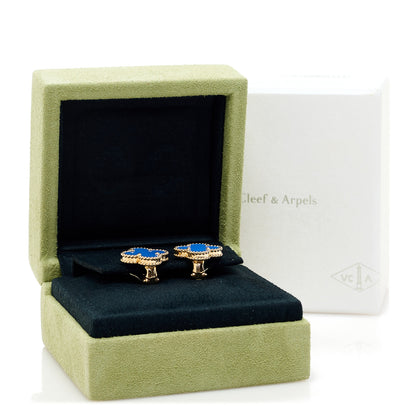 Van Cleef & Arpels 18K Yellow Gold Blue Agate Vintage Alhambra Earrings 5 of 5