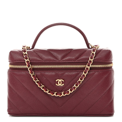 Chanel Caviar Chevron Quilted Top Handle Slim Vanity With Chain Black Burgundy 1 of 11
