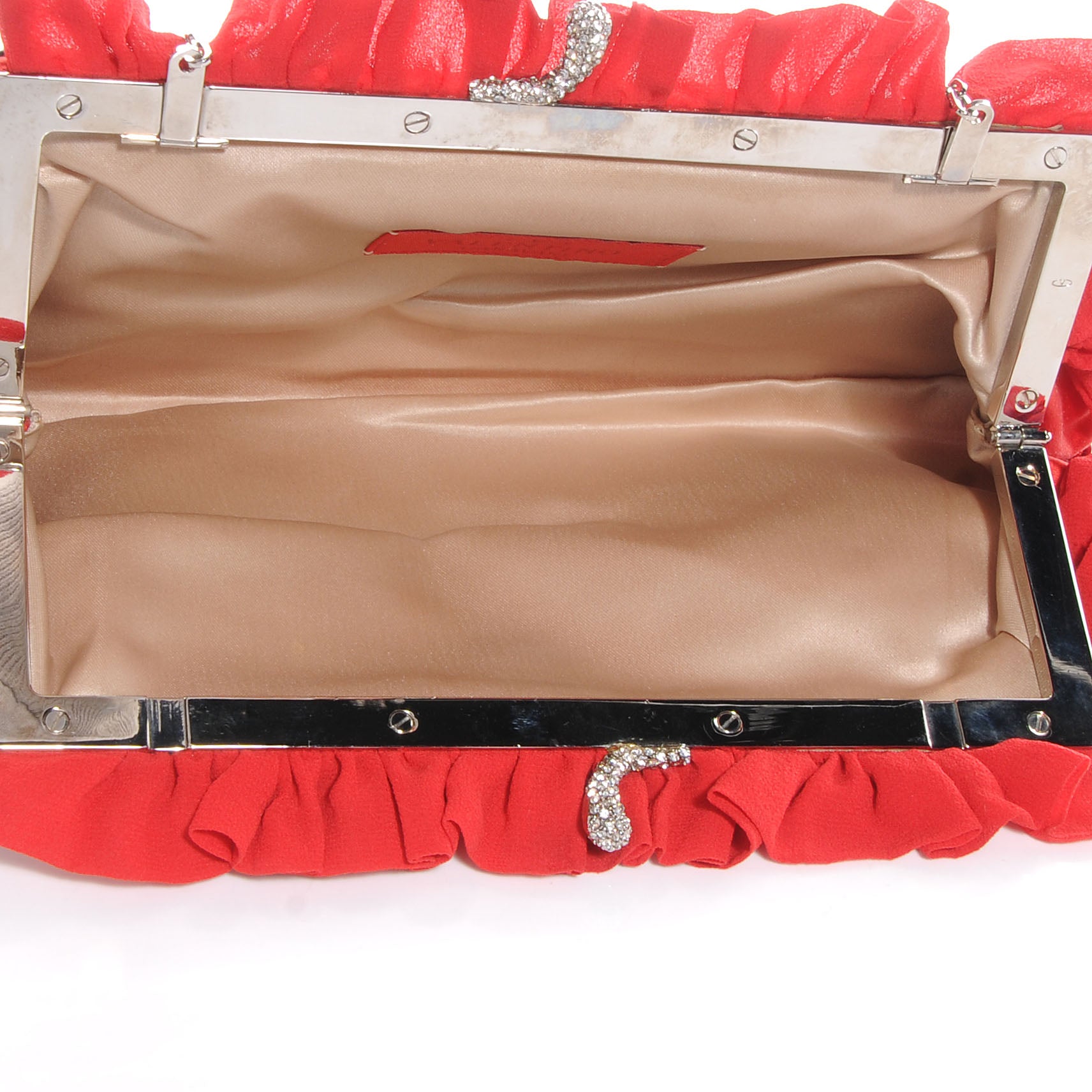 Valentino Garavani Chiffon Satin Ruffled Evening Clutch Red 5 of 6