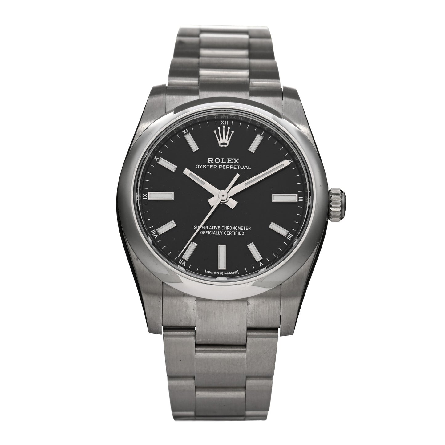 Stainless Steel 34mm Oyster Perpetual Watch Bright Black 124200