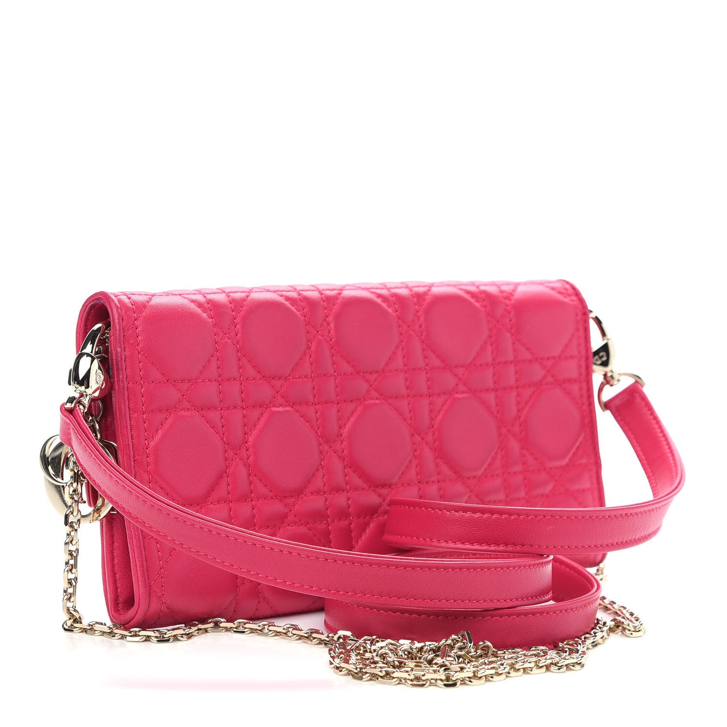 Lambskin Cannage Lady Dior Rendezvous Wallet On Chain Fuchsia