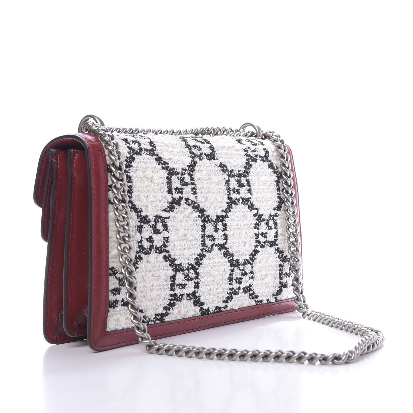 Tweed GG Monogram Small Dionysus Shoulder Bag White Black Romantic Cherry