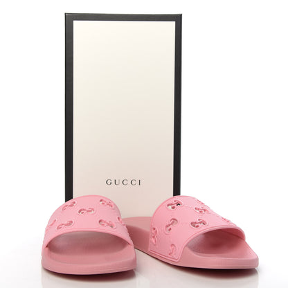 Gucci Rubber GG Monogram Perforated Womens Slide Sandals 39 Rose Box 8 of 8