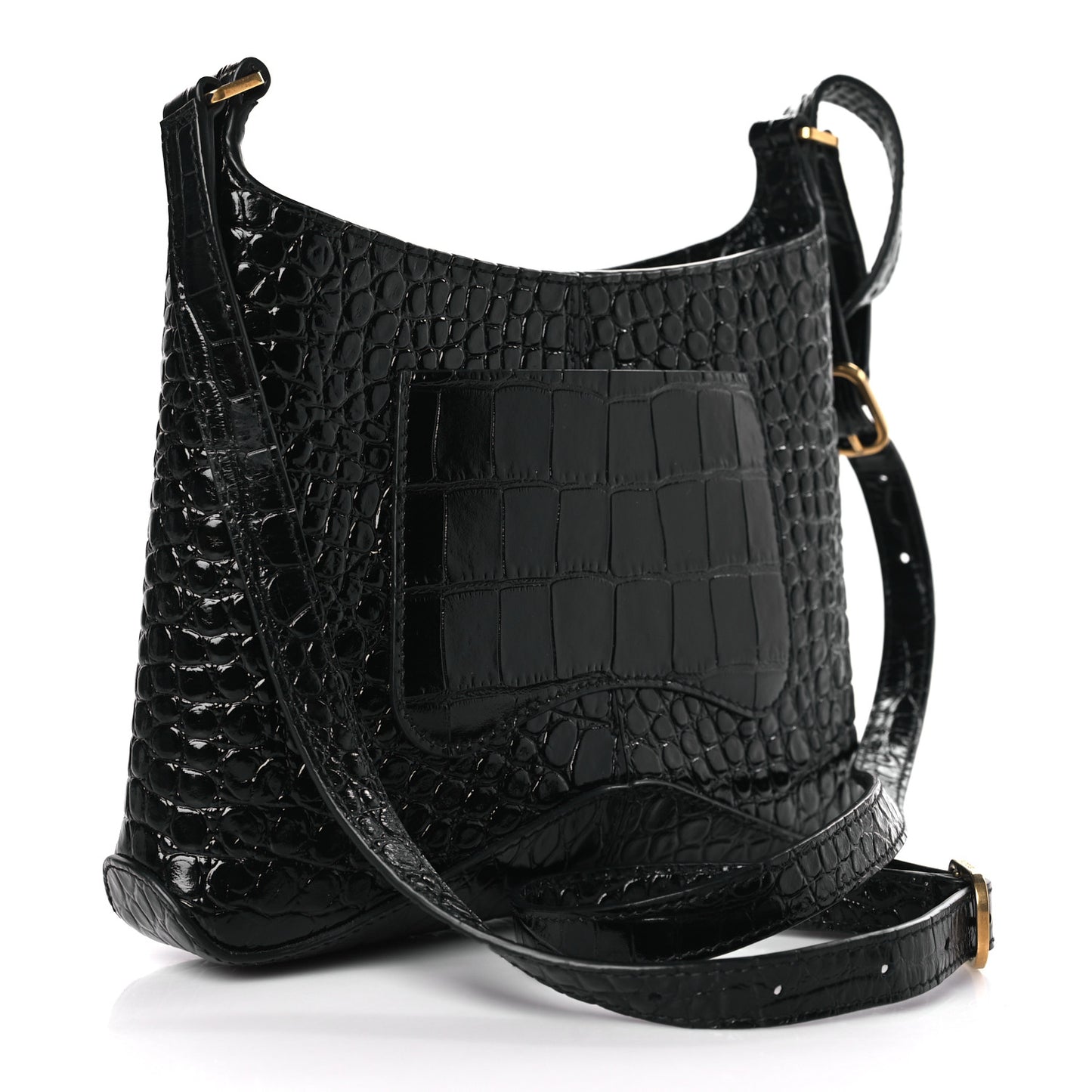 Shiny Super Supple Calfskin Crocodile Embossed Small XX Bag Black