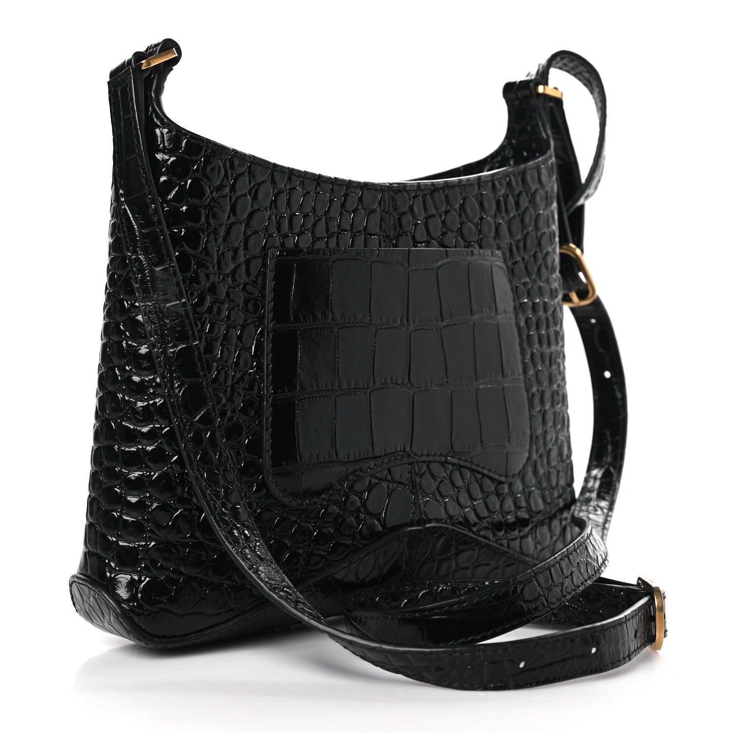 Balenciaga Shiny Super Supple Calfskin Crocodile Embossed Small XX Bag Black 3 of 8