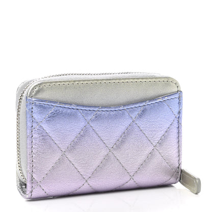 Chanel Gradient Metallic Calfskin Quilted Zip Around Coin Purse Wallet Silver Blue Yellow Purple 3 of 8