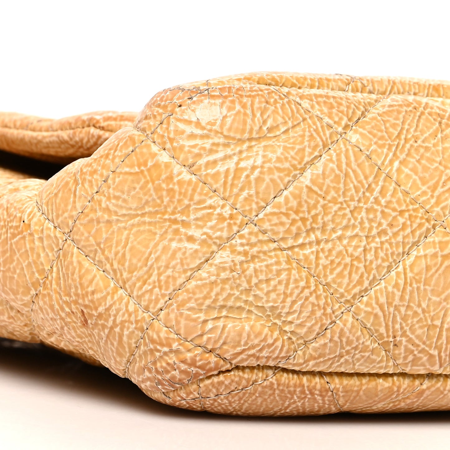 Crinkled Patent Quilted Jumbo Single Flap Light Beige