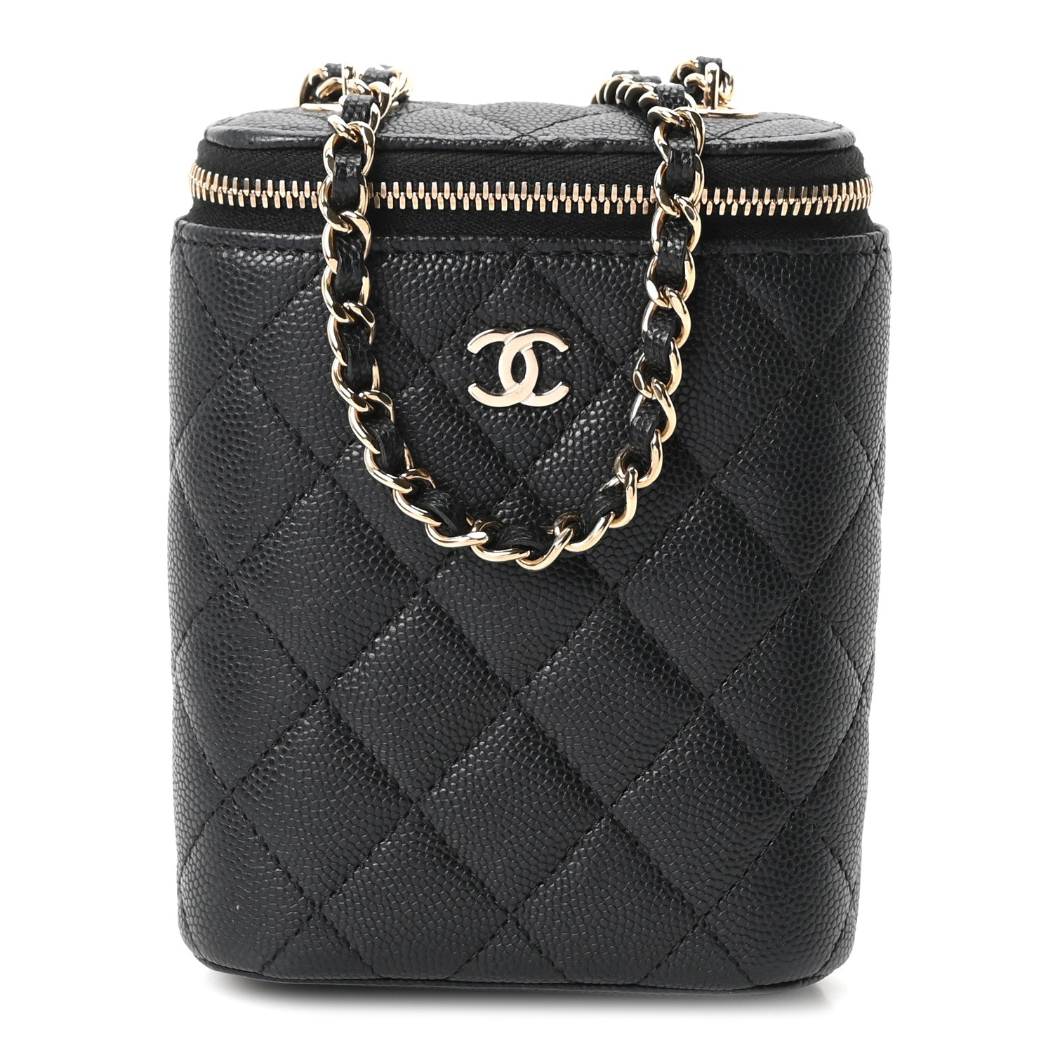 Chanel Caviar Quilted Small Vertical Coco Beauty Vanity Case With Chain Black 1 of 10