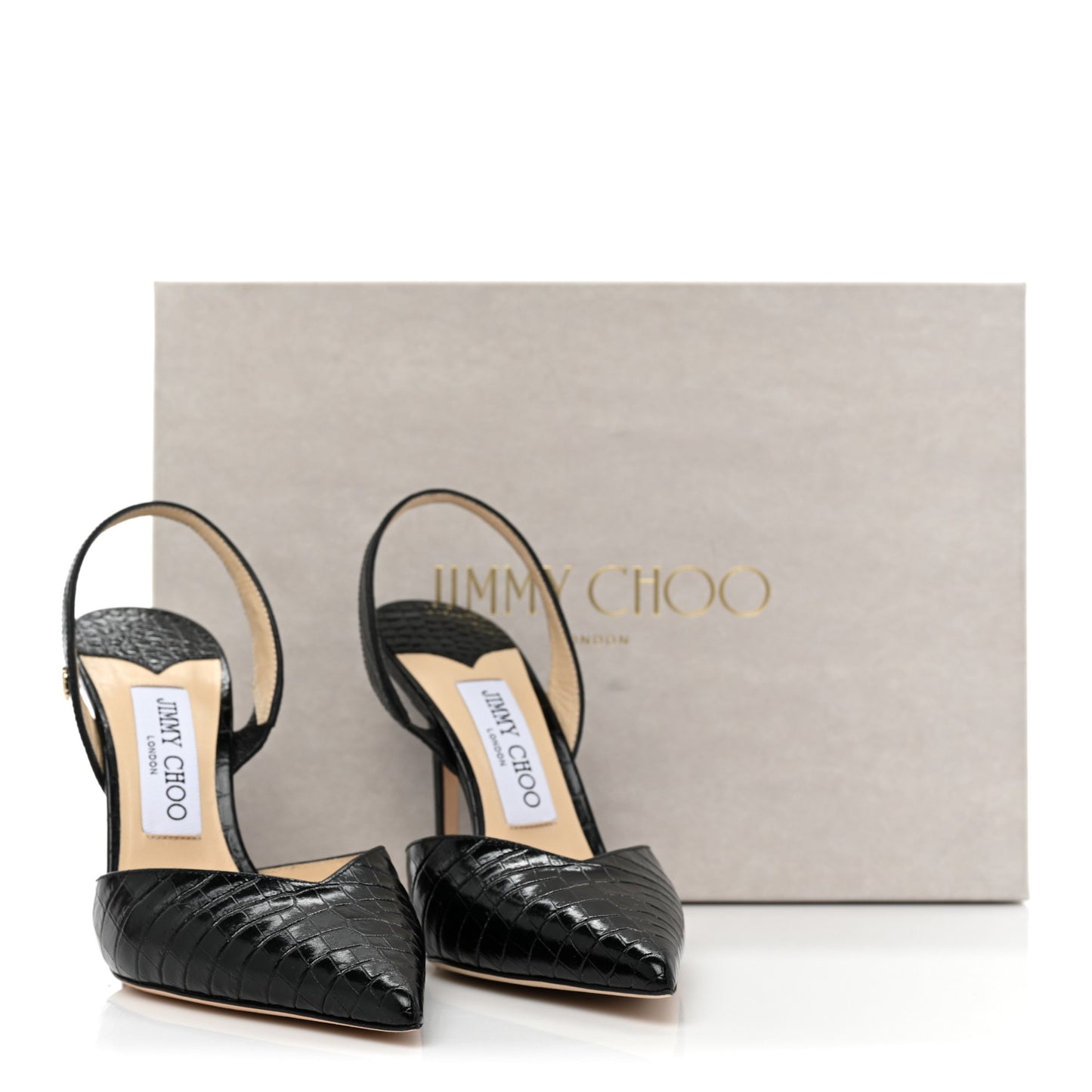 Calfskin Crocodile Embossed Thandi 100 Slingback Pumps 36.5 Black