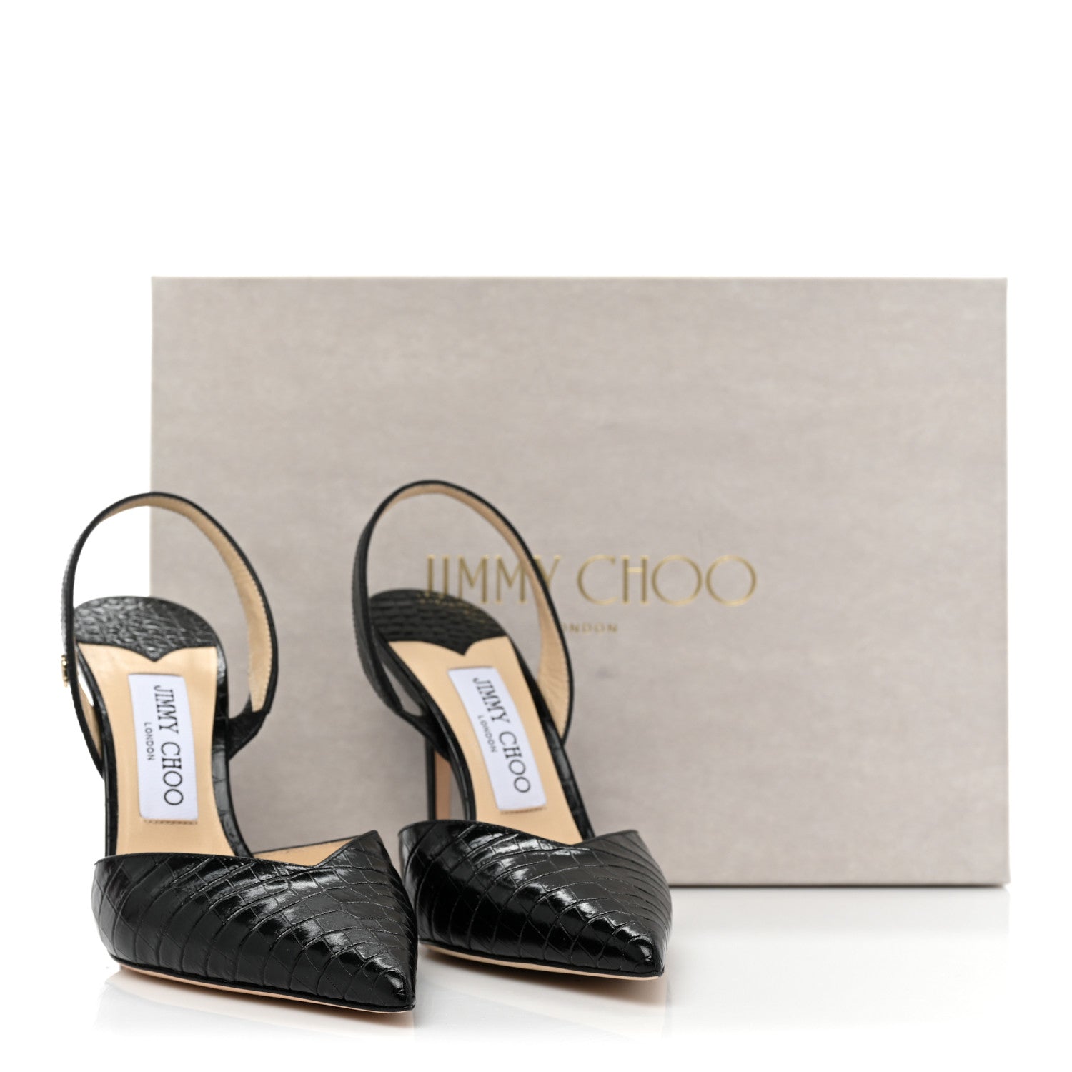 Jimmy Choo Calfskin Crocodile Embossed Thandi 100 Slingback Pumps 36.5 Black 10 of 10