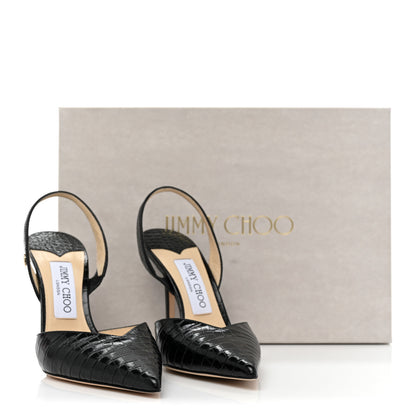 Jimmy Choo Calfskin Crocodile Embossed Thandi 100 Slingback Pumps 36.5 Black 10 of 10