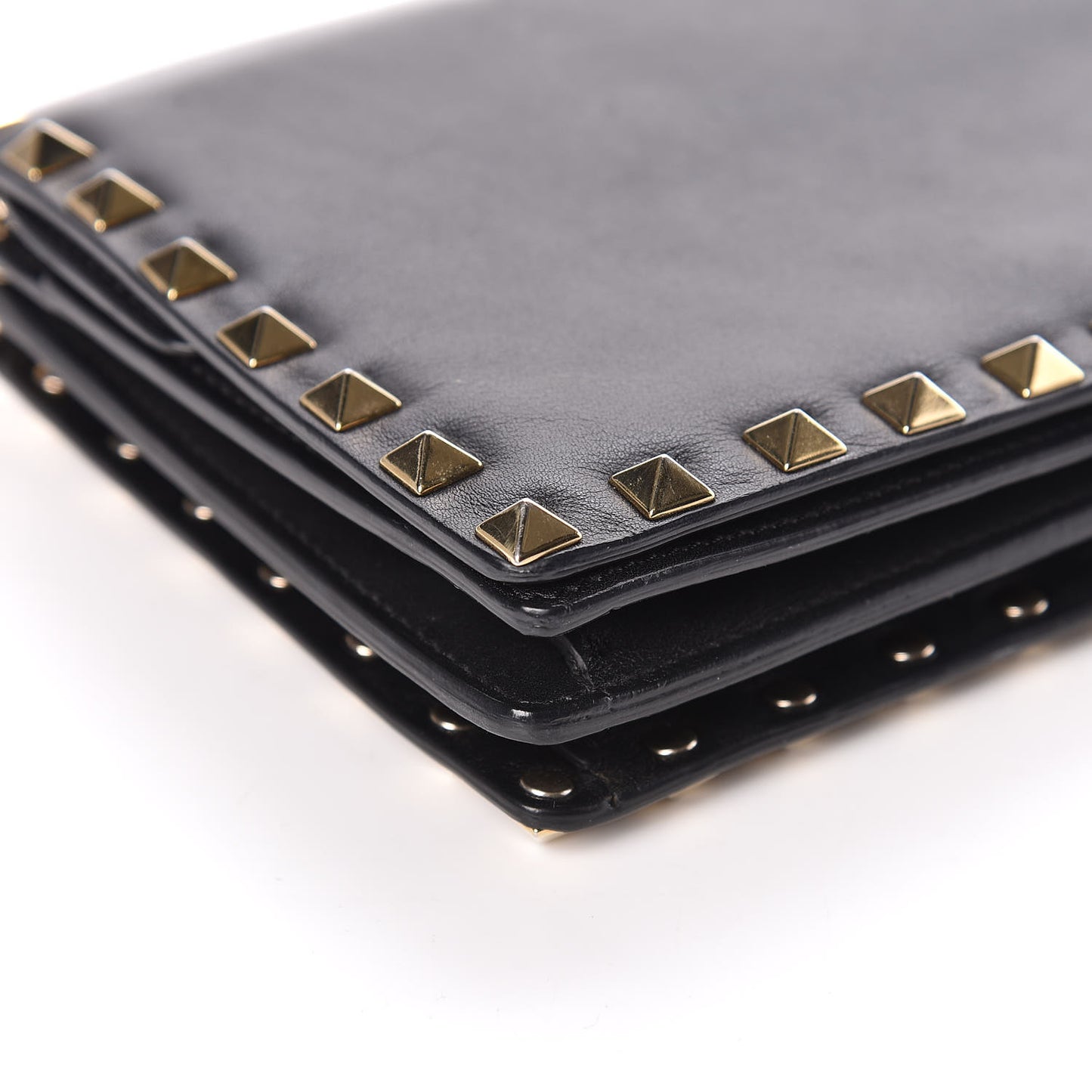 Calfskin Rockstud Wallet on Chain Black