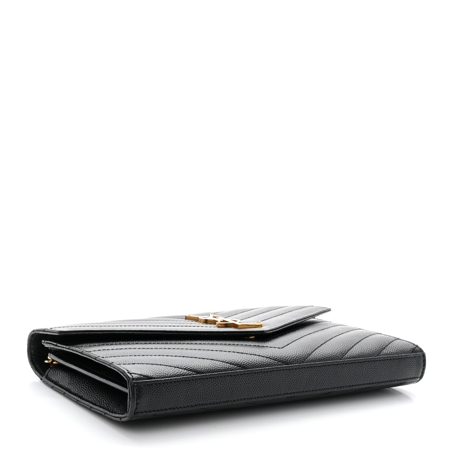 Saint Laurent Grain De Poudre Matelasse Chevron Monogram Chain Wallet Black 4 of 10