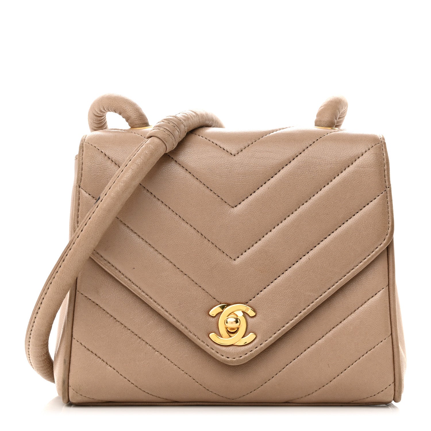Chanel Lambskin Chevron Quilted Small Single Flap Beige 1 of 12