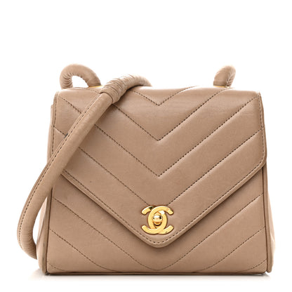 Chanel Lambskin Chevron Quilted Small Single Flap Beige 1 of 12