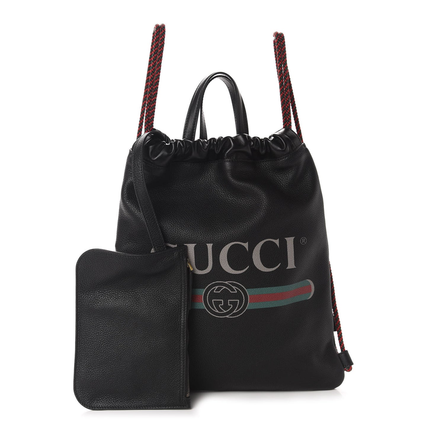 Calfskin Logo Drawstring Backpack Black