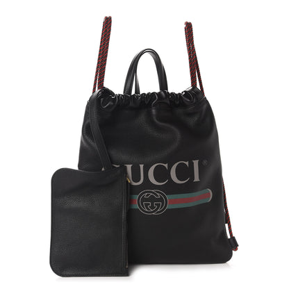 Gucci Calfskin Logo Drawstring Backpack Black 1 of 10