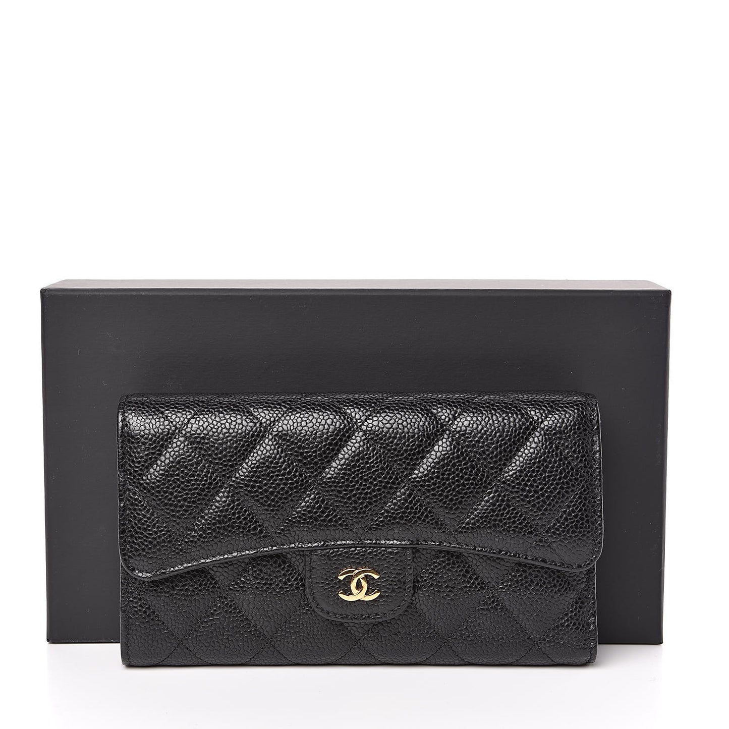 Caviar Quilted Large Flap Wallet Black