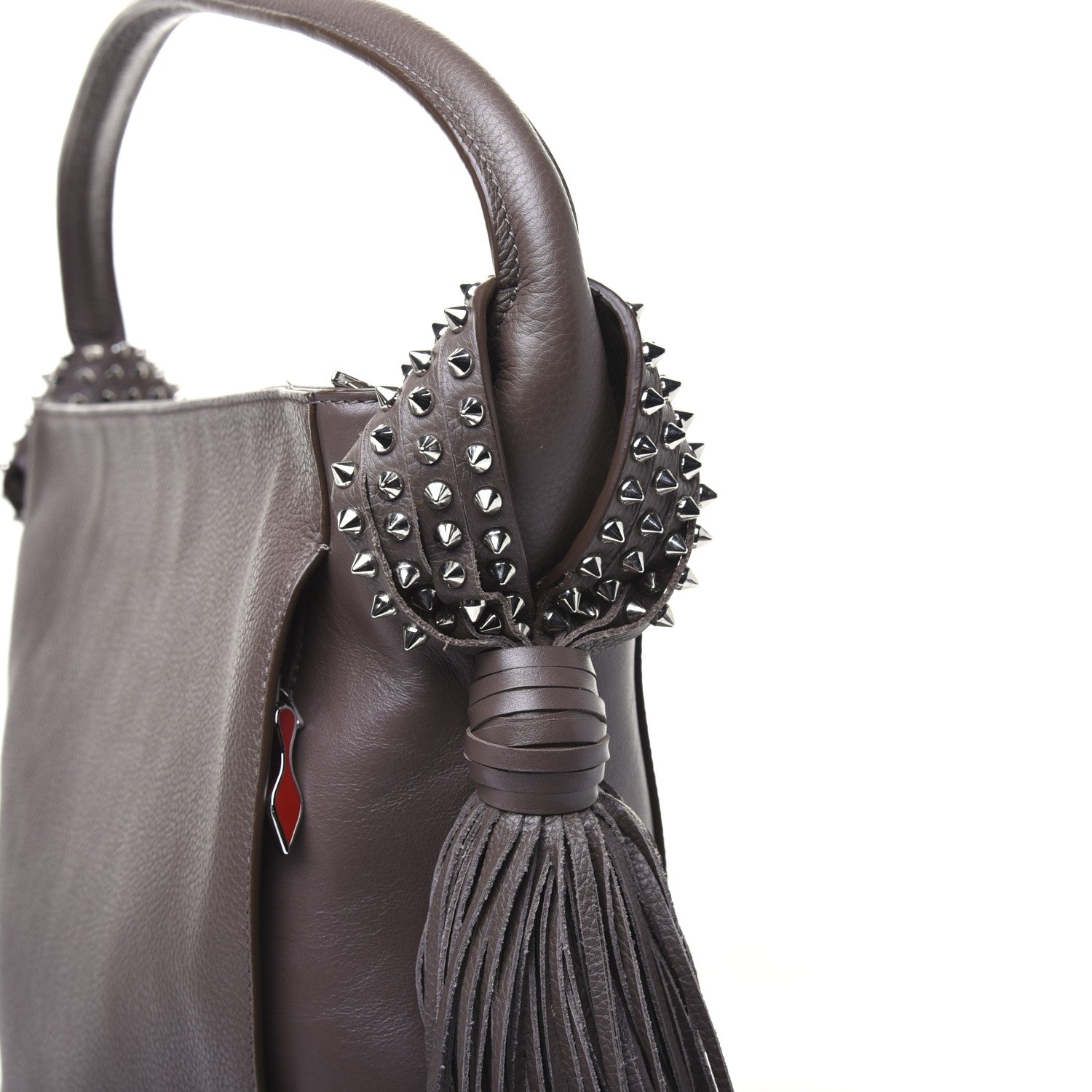 Christian Louboutin Empire Calf Spikes Fringe Eloise Hobo Grey 14 of 22