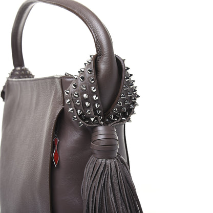 Christian Louboutin Empire Calf Spikes Fringe Eloise Hobo Grey 14 of 22