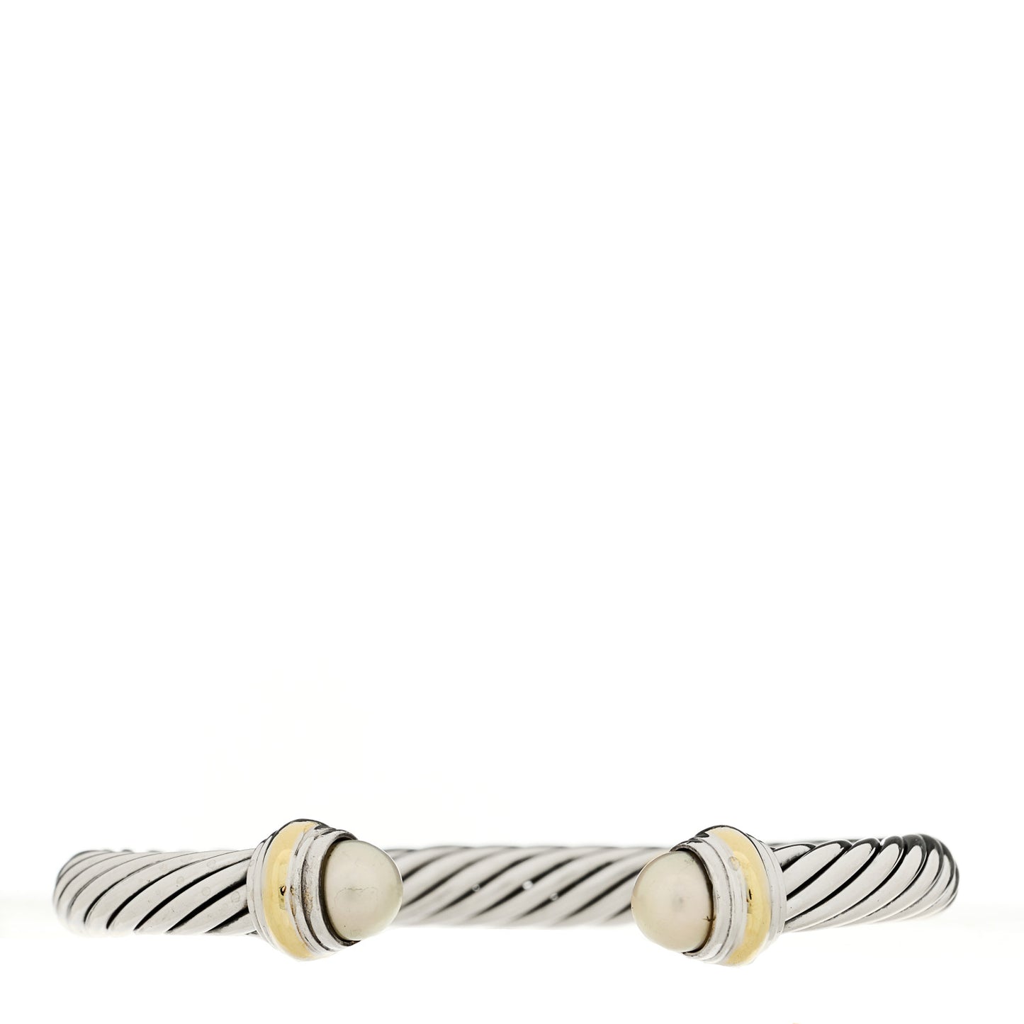 Sterling Silver 14K Yellow Gold Cultured Pearl 7mm Cable Classics Bracelet