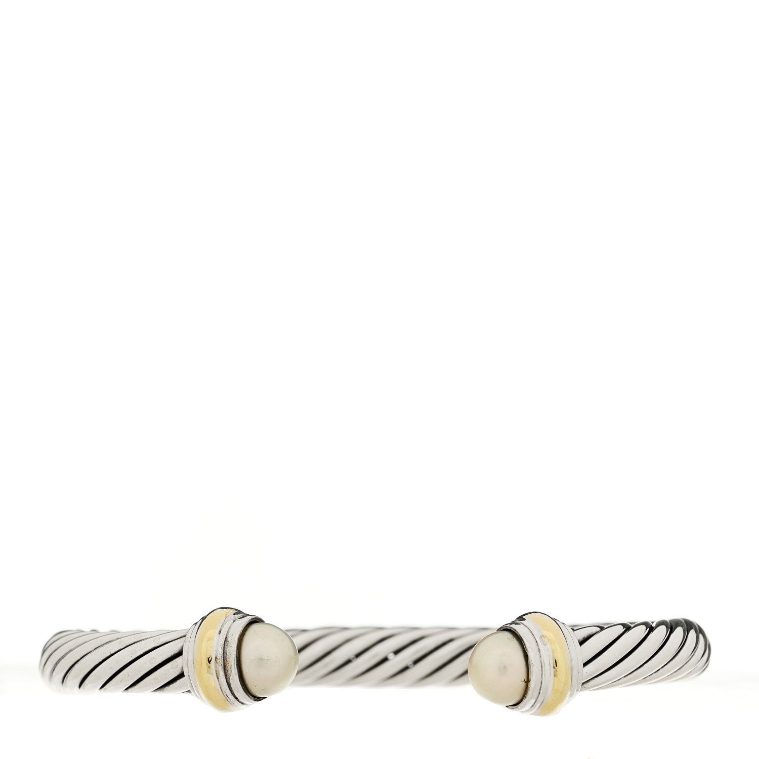 David Yurman Sterling Silver 14K Yellow Gold Cultured Pearl 7mm Cable Classics Bracelet 1 of 3