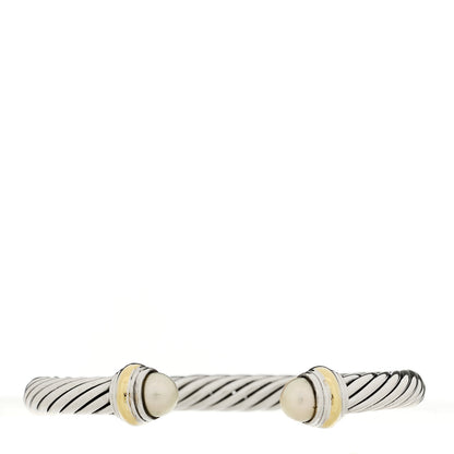 David Yurman Sterling Silver 14K Yellow Gold Cultured Pearl 7mm Cable Classics Bracelet 1 of 3