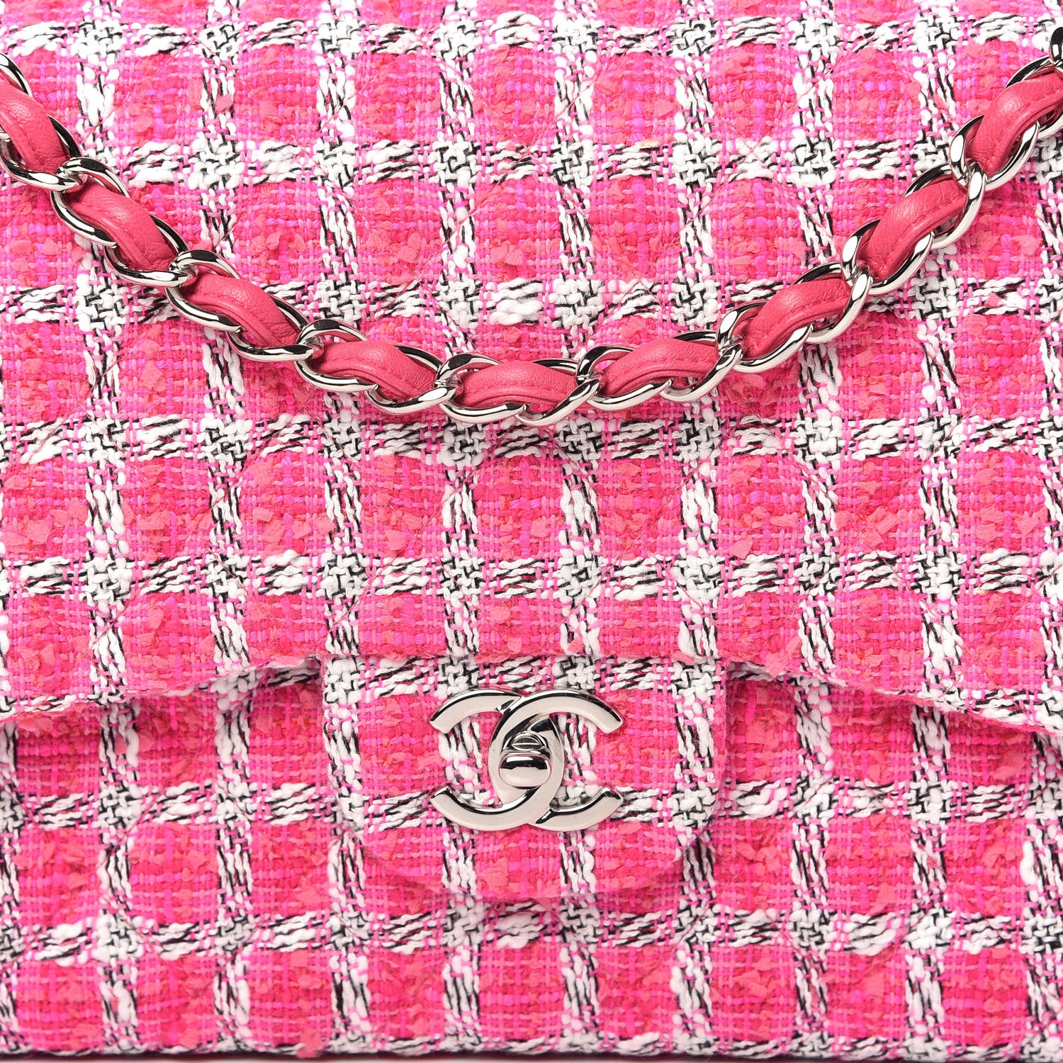 Chanel Tweed Quilted Jumbo Double Flap Hot Pink 10 of 11