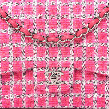 Chanel Tweed Quilted Jumbo Double Flap Hot Pink 10 of 11