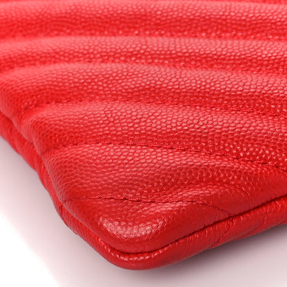 Chanel Caviar Chevron Quilted Medium Cosmetic Case Red 8 of 9