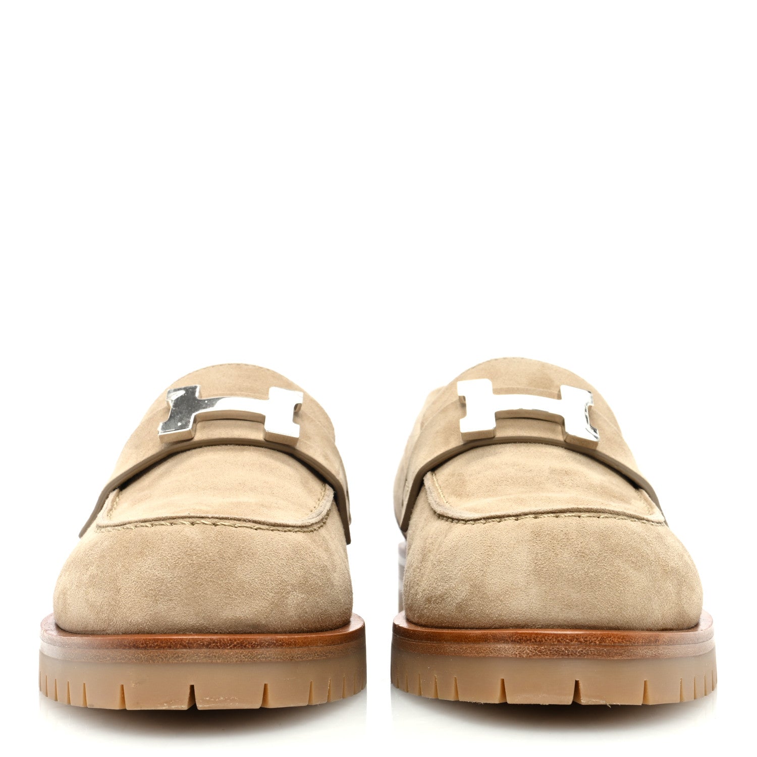 Hermes Suede Goatskin Womens Faubourg Loafers 35 Beige Argile 2 of 8