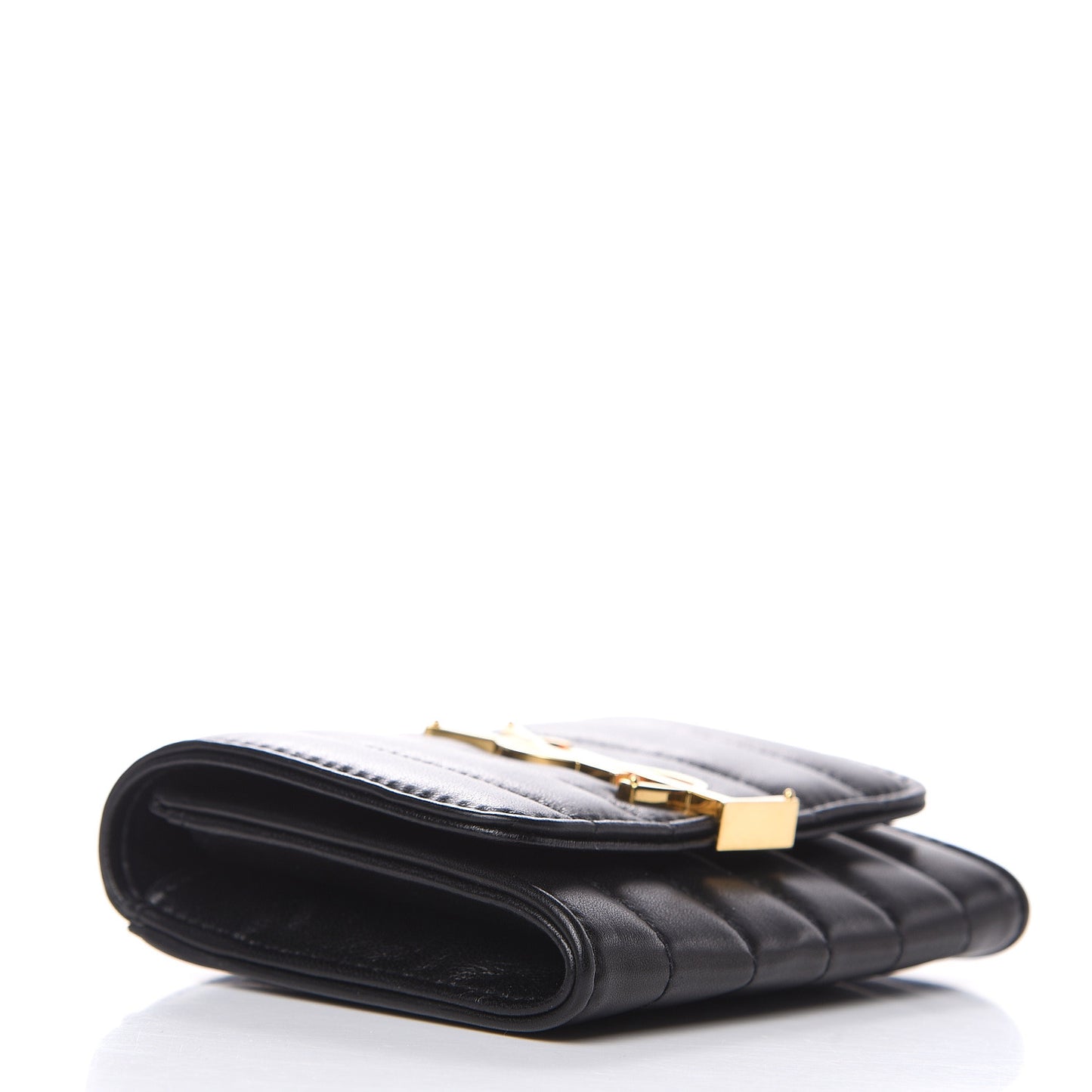 Lambskin Matelasse Monogram Vicky Tri-Fold Wallet Black