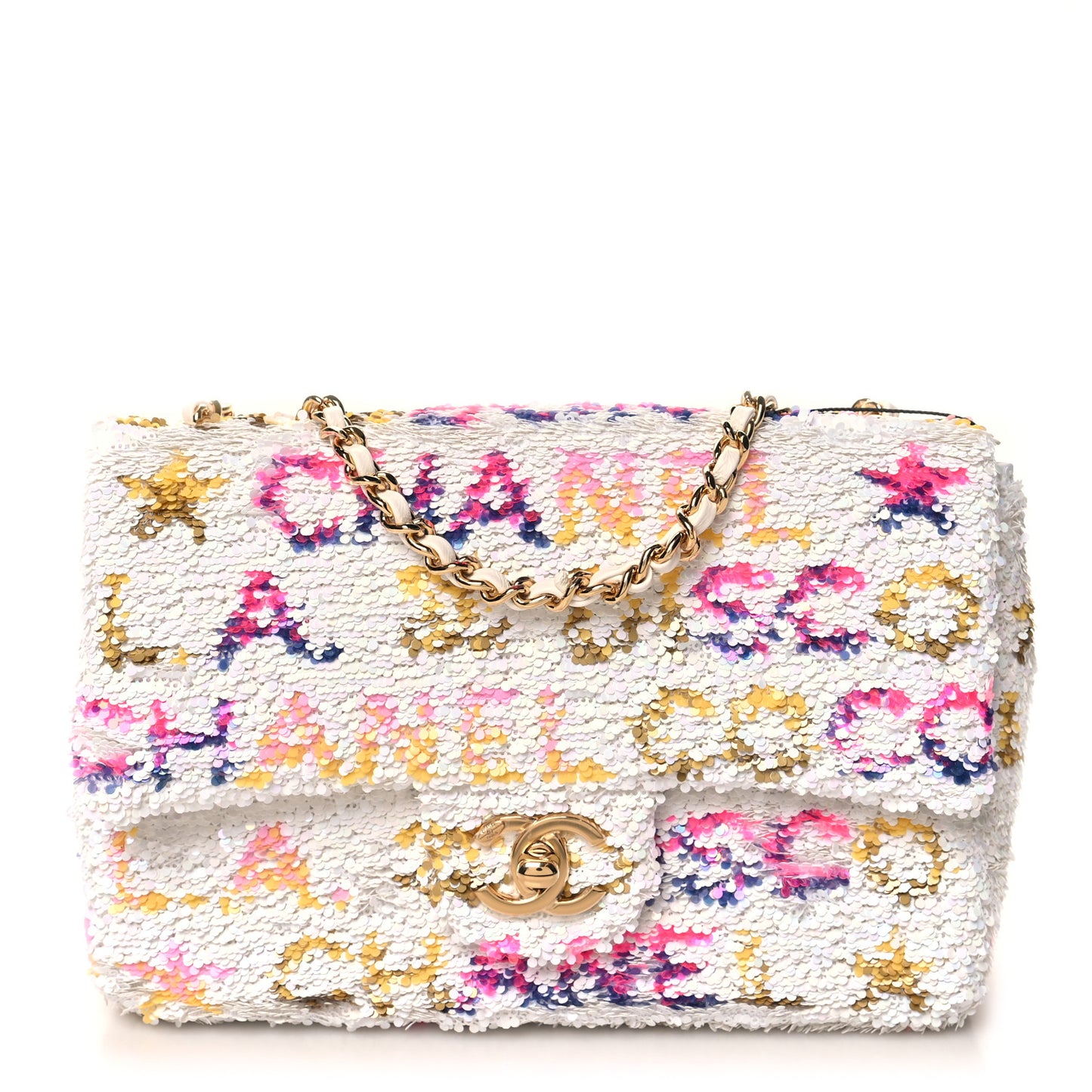 Sequin Logo CC Small Single Flap White Multicolor