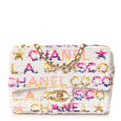 Chanel Sequin Logo CC Small Single Flap White Multicolor 1 of 11
