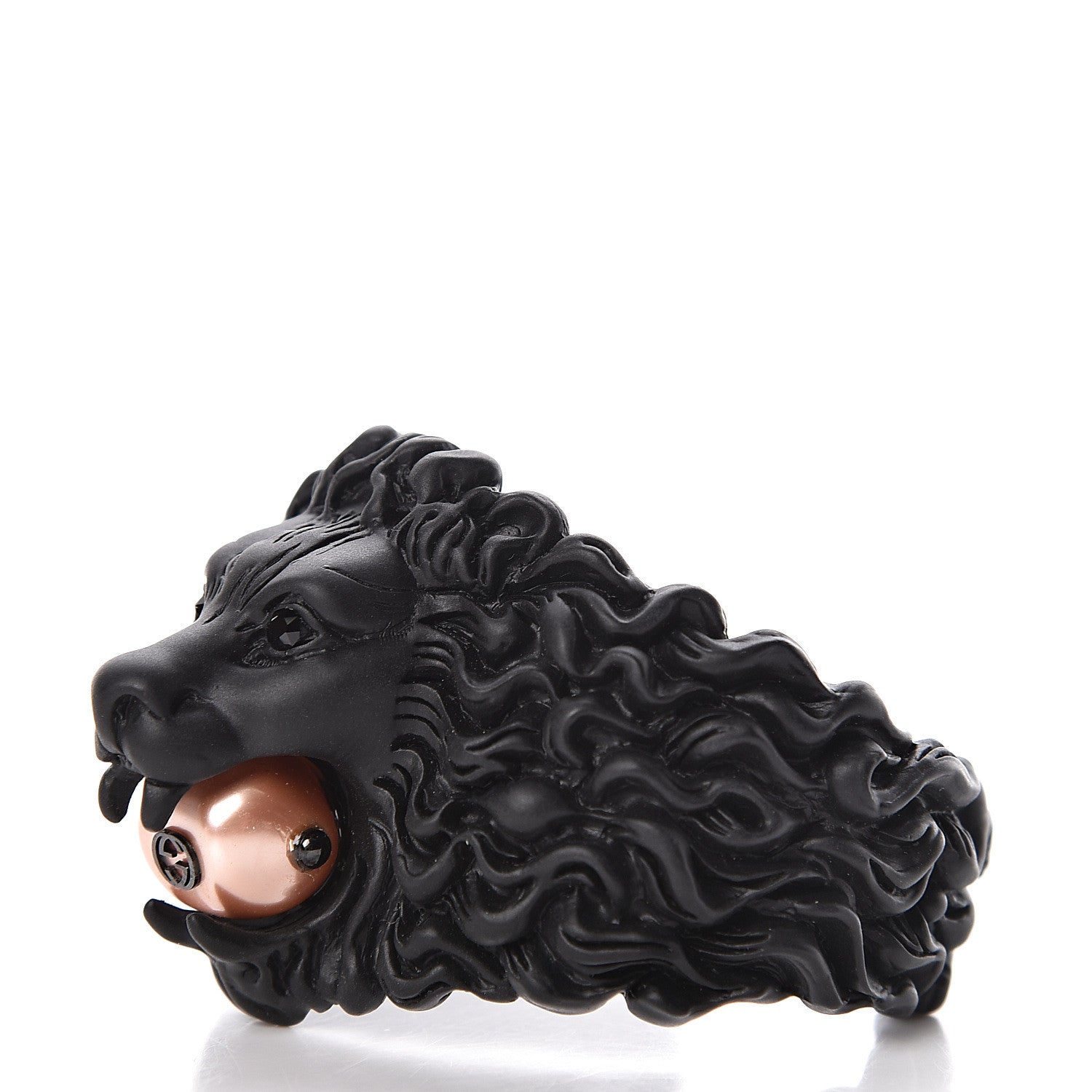Gucci Metal Pearl Lion Head Cuff Bracelet 16 Black 4 of 5