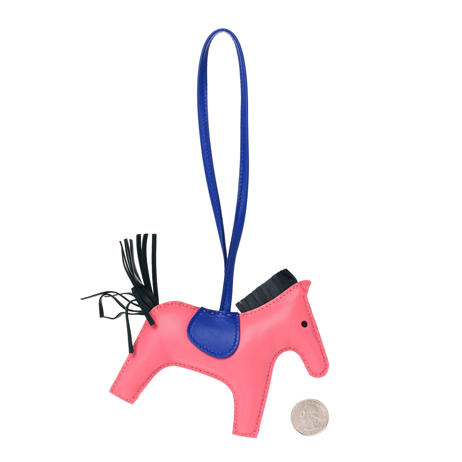 Hermes Milo Lambskin Grigri Rodeo Bag Charm MM Rose Azalee Bleu Electrique Vert Cypress 2 of 4