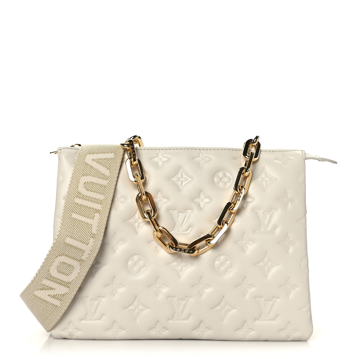 Lambskin Embossed Monogram Coussin PM Beige Cream