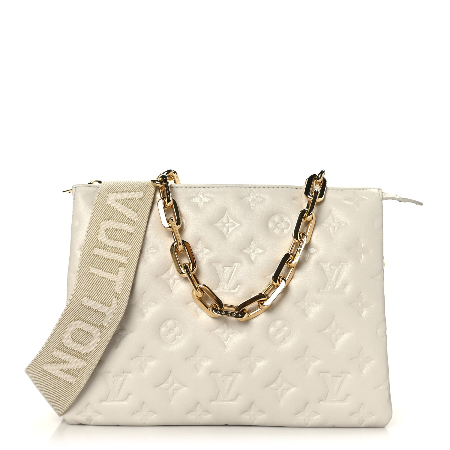Louis Vuitton Lambskin Embossed Monogram Coussin PM Beige Cream 1 of 9