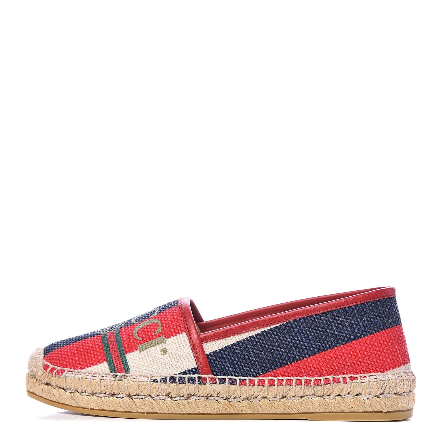 Gucci Canvas Sylvie Stripe Logo Womens Espadrilles 36 Mystic White Hibiscus Red Maritime 1 of 12