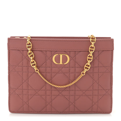 Christian Dior Calfskin Cannage Caro Zipped Pouch With Chain Rust 1 of 13